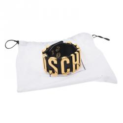 Pre Owned Moschino Logo Black Leather Cuff Bracelet S