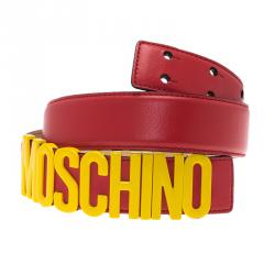Pre Owned Moschino Red Leather Capsule Collection Mc Donal's Belt 90CM