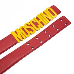 Pre Owned Moschino Red Leather Capsule Collection Mc Donal's Belt 90CM