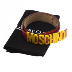 Pre Owned Moschino Red Leather Capsule Collection Mc Donal's Belt 90CM