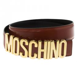 Pre Owned حزام موسكينو شعار جلد بني 105 سم