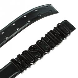 Pre Owned Moschino Black Leather Logo Belt 90 CM