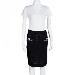 Pre Owned Moschino Black Textured Embellished Pocket Detail Boucle Skirt S