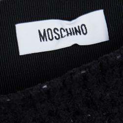 Pre Owned Moschino Black Textured Embellished Pocket Detail Boucle Skirt S