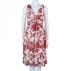 Pre Owned Moschino Red & White Print Knee Length Dress M