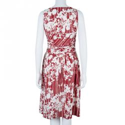Pre Owned Moschino Red & White Print Knee Length Dress M