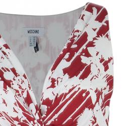 Pre Owned Moschino Red & White Print Knee Length Dress M