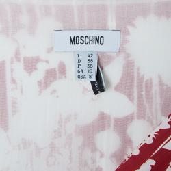 Pre Owned Moschino Red & White Print Knee Length Dress M