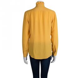 Moschino Yellow Ruffle Detail Long Sleeve Silk Blouse L