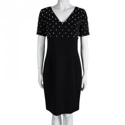 Pre Owned Moschino Couture Black Crystal Embellished Short Sleeve Dress M
