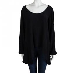 Pre Owned Moschino Couture Black Crinkled Silk Long Sleeve Top M