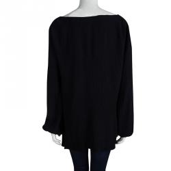 Pre Owned Moschino Couture Black Crinkled Silk Long Sleeve Top M