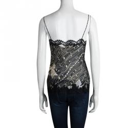 Pre Owned Moschino Printed Silk Bow Detail Lace Trim Sheer Camisole M