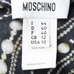 Pre Owned Moschino Printed Silk Bow Detail Lace Trim Sheer Camisole M