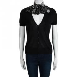 Pre Owned Moschino Black Tie Collar Detail Short Sleeve Cropped Cardigan L