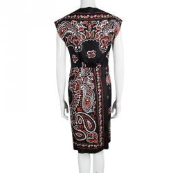 Pre Owned Moschino Couture Black Paisley Printed Silk Draped Dress S