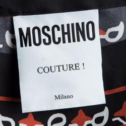 Pre Owned Moschino Couture Black Paisley Printed Silk Draped Dress S