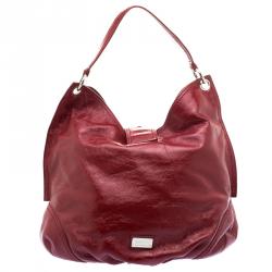 Pre Owned Moschino Red Patent Leather Double Pocket Hobo
