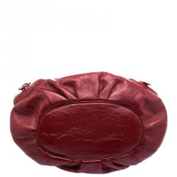 Pre Owned Moschino Red Patent Leather Double Pocket Hobo