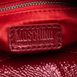 Pre Owned Moschino Red Patent Leather Double Pocket Hobo