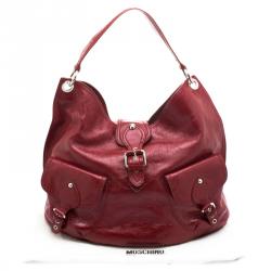 Pre Owned Moschino Red Patent Leather Double Pocket Hobo