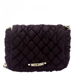 Pre Owned Moschino Dark Burgundy Nylon Crossbody Bag