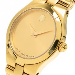 Pre Owned Movado Champagne Gold-Plated Stainless Steel Bold Women's Wristwatch 24MM