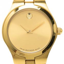 Pre Owned Movado Champagne Gold-Plated Stainless Steel Bold Women's Wristwatch 24MM