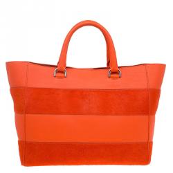Pre Owned Mulberry Orange Calfhair Stripe and Leather Willow Tote