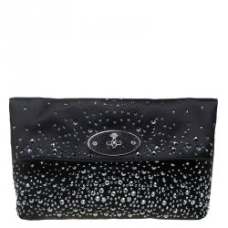 Pre Owned Mulberry Black Satin Embellished Clemmie Clutch