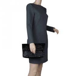 Pre Owned Mulberry Black Satin Embellished Clemmie Clutch