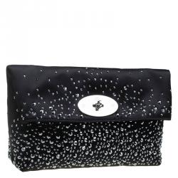 Pre Owned Mulberry Black Satin Embellished Clemmie Clutch