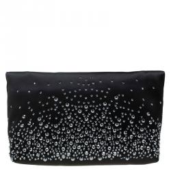 Pre Owned Mulberry Black Satin Embellished Clemmie Clutch