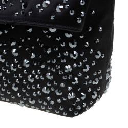 Pre Owned Mulberry Black Satin Embellished Clemmie Clutch