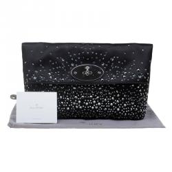 Pre Owned Mulberry Black Satin Embellished Clemmie Clutch