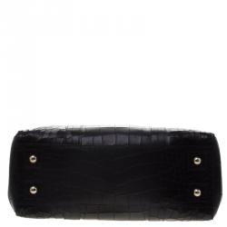 Pre Owned Mulberry Black Croc Embossed Leather Bayswater Satchel