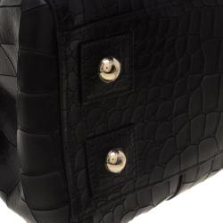 Pre Owned Mulberry Black Croc Embossed Leather Bayswater Satchel