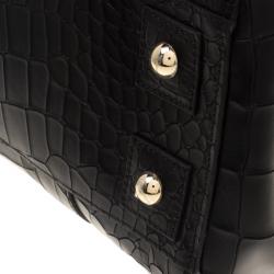 Pre Owned Mulberry Black Croc Embossed Leather Bayswater Satchel
