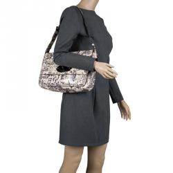 Pre Owned Mulberry Grey/Cream Leopard Print Patent Leather Bayswater Shoulder Bag