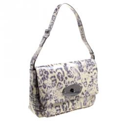 Pre Owned Mulberry Grey/Cream Leopard Print Patent Leather Bayswater Shoulder Bag