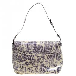 Pre Owned Mulberry Grey/Cream Leopard Print Patent Leather Bayswater Shoulder Bag