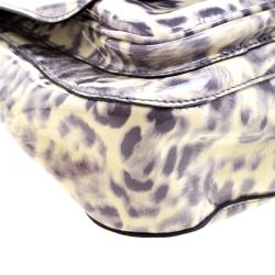 Pre Owned Mulberry Grey/Cream Leopard Print Patent Leather Bayswater Shoulder Bag