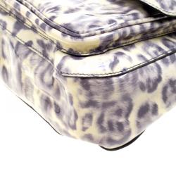 Pre Owned Mulberry Grey/Cream Leopard Print Patent Leather Bayswater Shoulder Bag