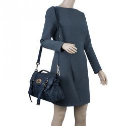 Pre Owned Mulberry Blue Pebbled Snake Print Alexa Shoulder Bag