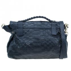 Pre Owned Mulberry Blue Pebbled Snake Print Alexa Shoulder Bag