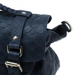 Pre Owned Mulberry Blue Pebbled Snake Print Alexa Shoulder Bag