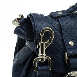 Pre Owned Mulberry Blue Pebbled Snake Print Alexa Shoulder Bag