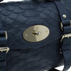 Pre Owned Mulberry Blue Pebbled Snake Print Alexa Shoulder Bag