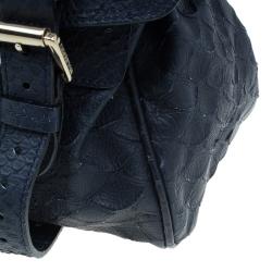 Pre Owned Mulberry Blue Pebbled Snake Print Alexa Shoulder Bag
