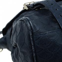 Pre Owned Mulberry Blue Pebbled Snake Print Alexa Shoulder Bag